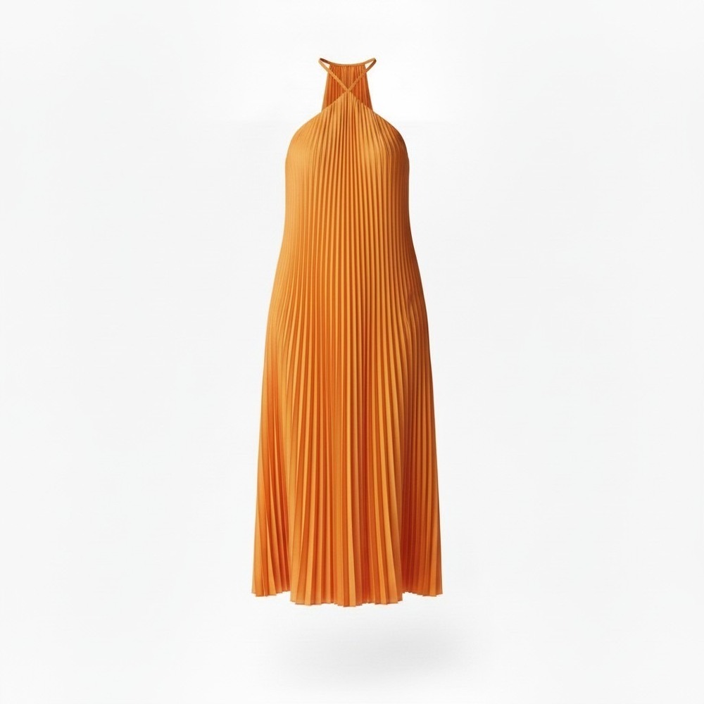 WD NY Women's Orange Accordion-Pleat Maxi Dress Small